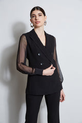 Double Breasted Chiffon Sleeve Blazer | Elie Tahari BLACK