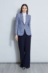 Tweed Panel Single Button Blazer | Elie Tahari BLUE MULTI
