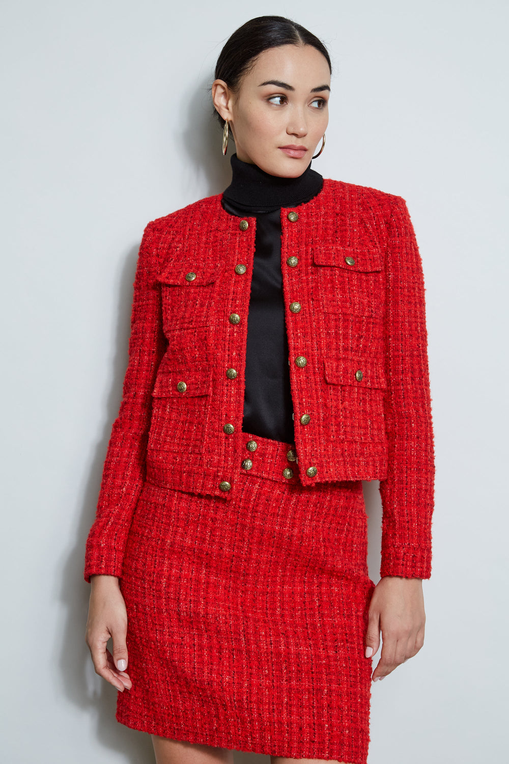 French Tweed Button Jacket | Elie Tahari FLAME RED
