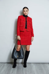 French Tweed Button Jacket | Elie Tahari FLAME RED
