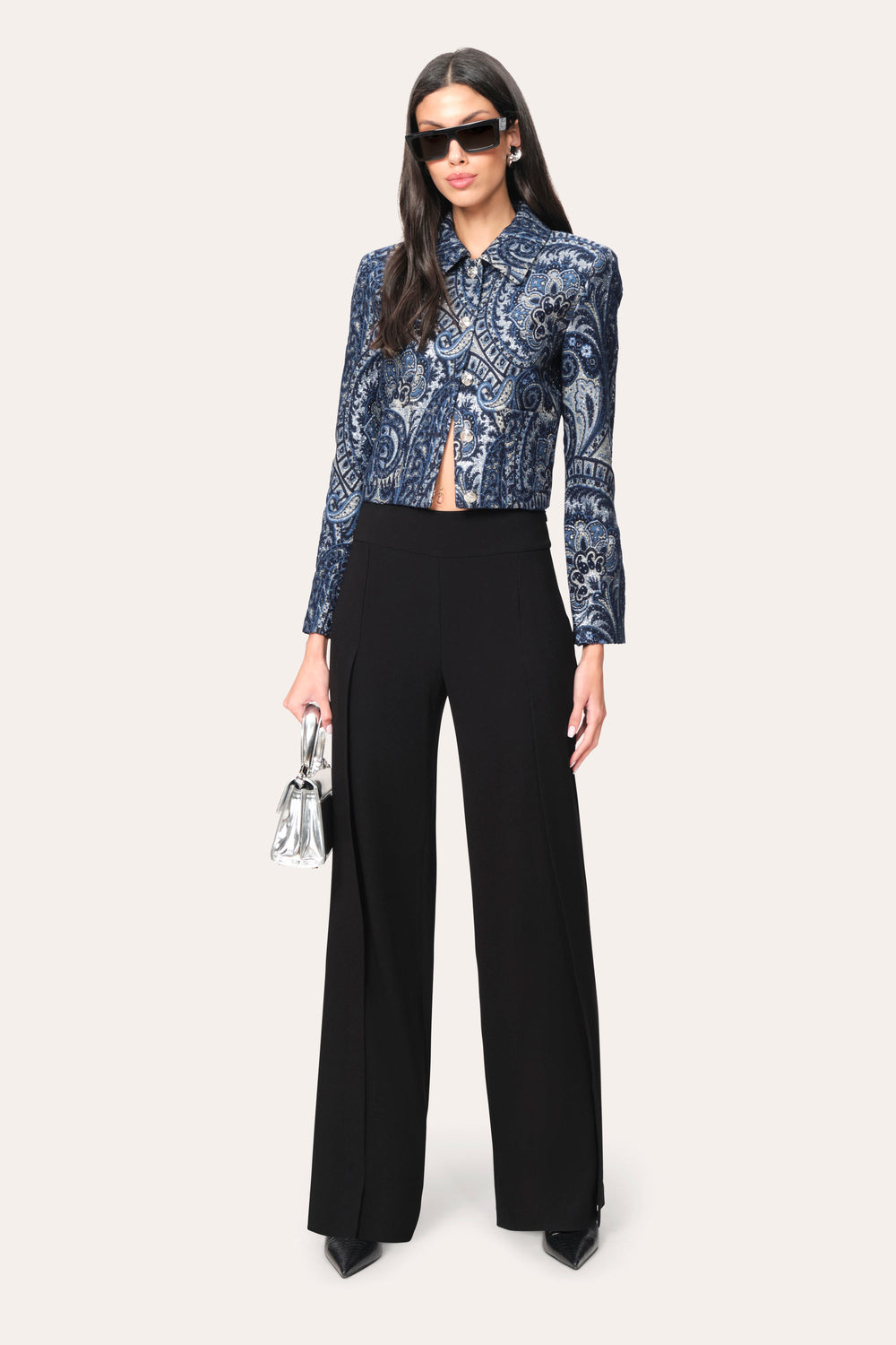 Crepe Overlay Slit Pant | Elie Tahari BLACK