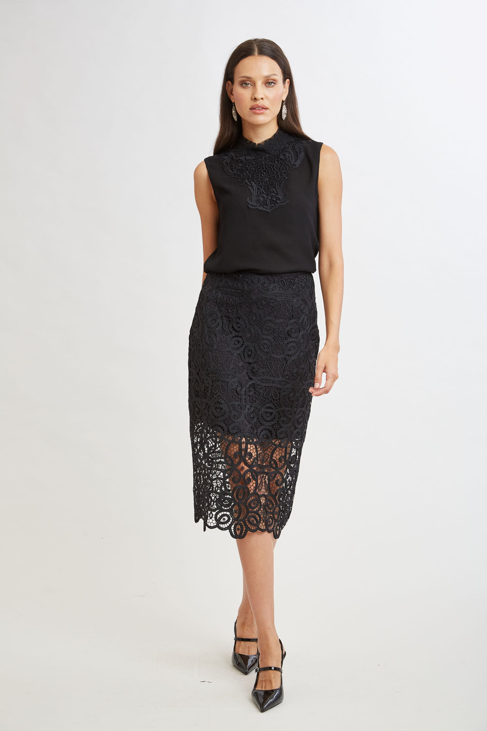 Crochet Lace Midi Skirt | Elie Tahari BLACK