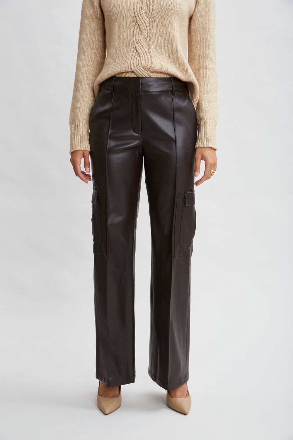 Vegan Leather Cargo Pant | Elie Tahari WOOD