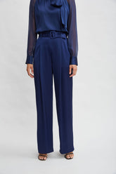 Belted Satin Pleated Pant | Elie Tahari MIDNIGHT