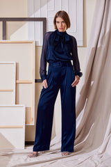 Belted Satin Pleated Pant | Elie Tahari MIDNIGHT