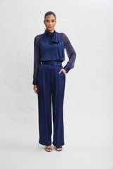 Belted Satin Pleated Pant | Elie Tahari MIDNIGHT