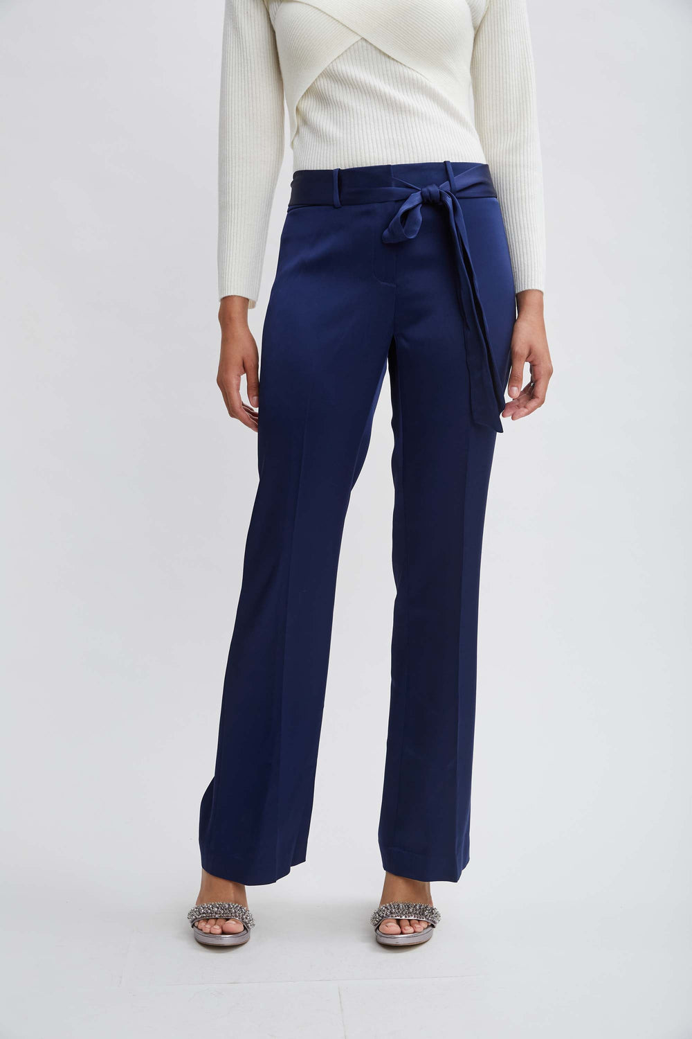 Satin Fit & Flare Sash Pant | Elie Tahari MIDNIGHT