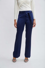 Satin Fit & Flare Sash Pant | Elie Tahari MIDNIGHT