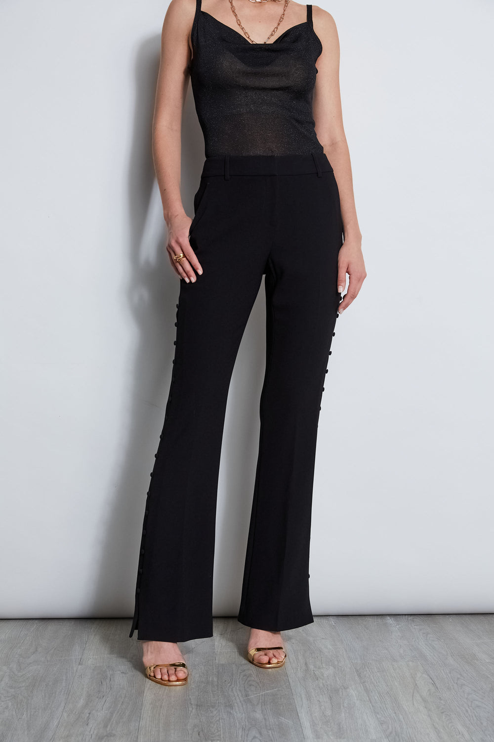 Side Button Crepe Pant | Elie Tahari BLACK