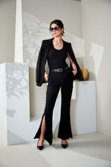 Side Button Crepe Pant | Elie Tahari BLACK