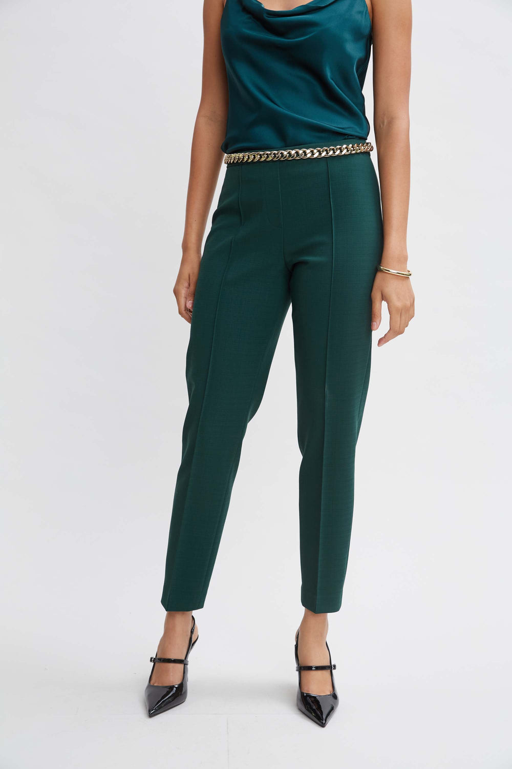 Pintuck Slim Pant | Elie Tahari FOREST GREEN