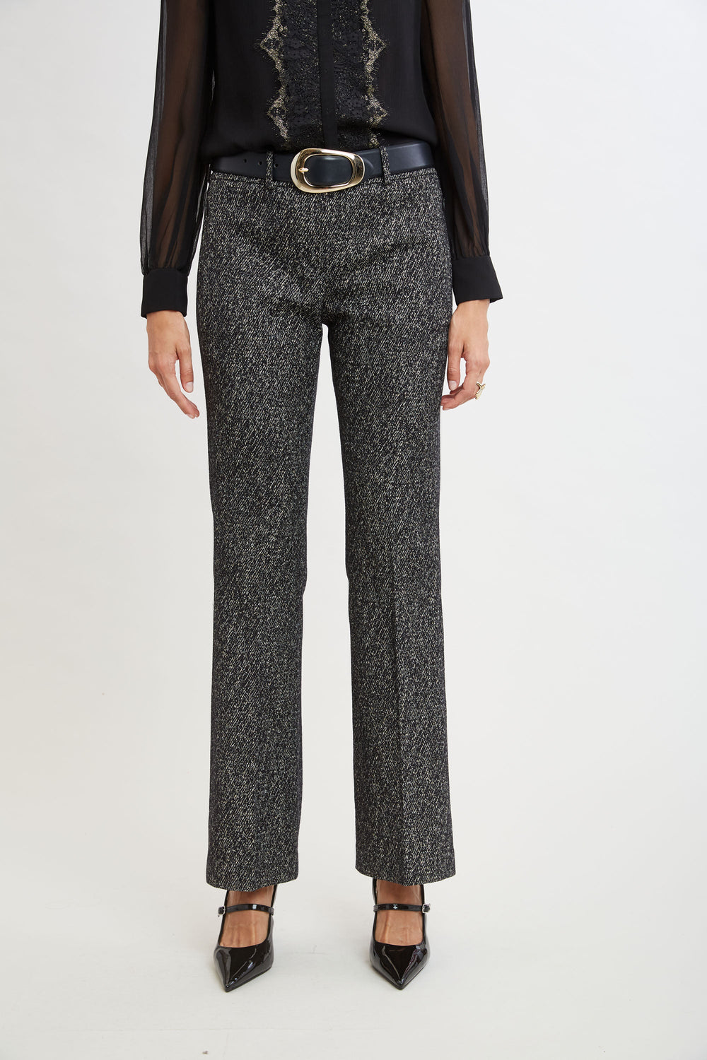 Fit & Flare Metallic Tweed Pant | Elie Tahari BLACK MULTI