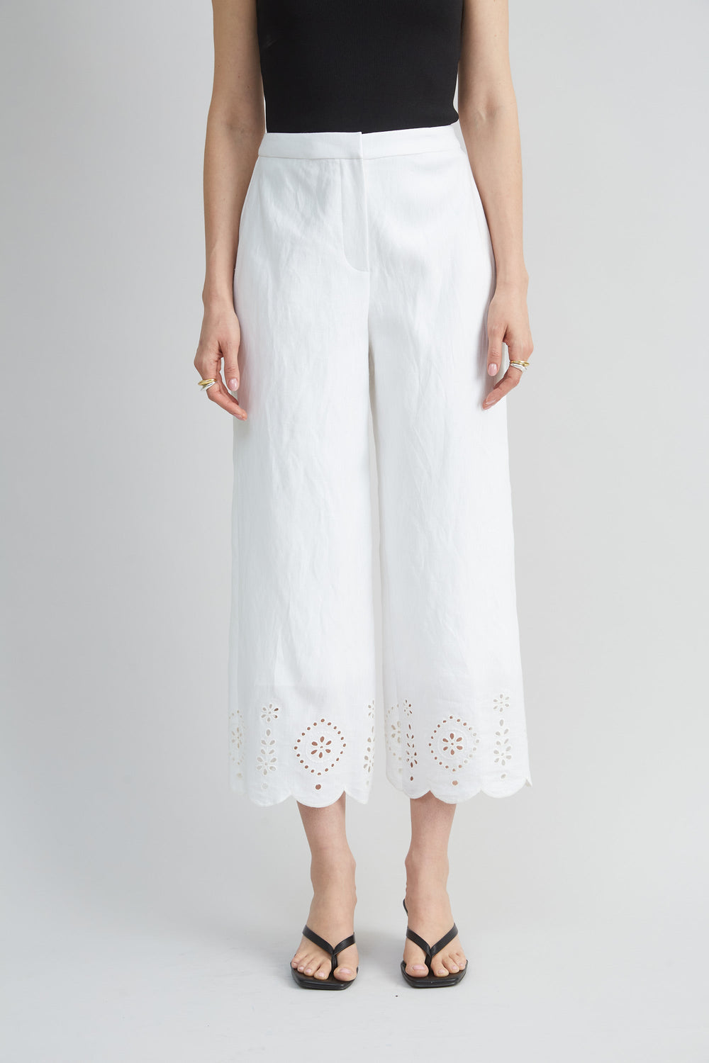 Linen Scallop Hem Pant | Elie Tahari WHITE