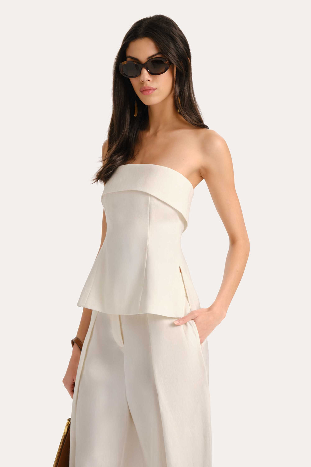 Linda Linen Foldover Top | Elie Tahari FRESH PEARL