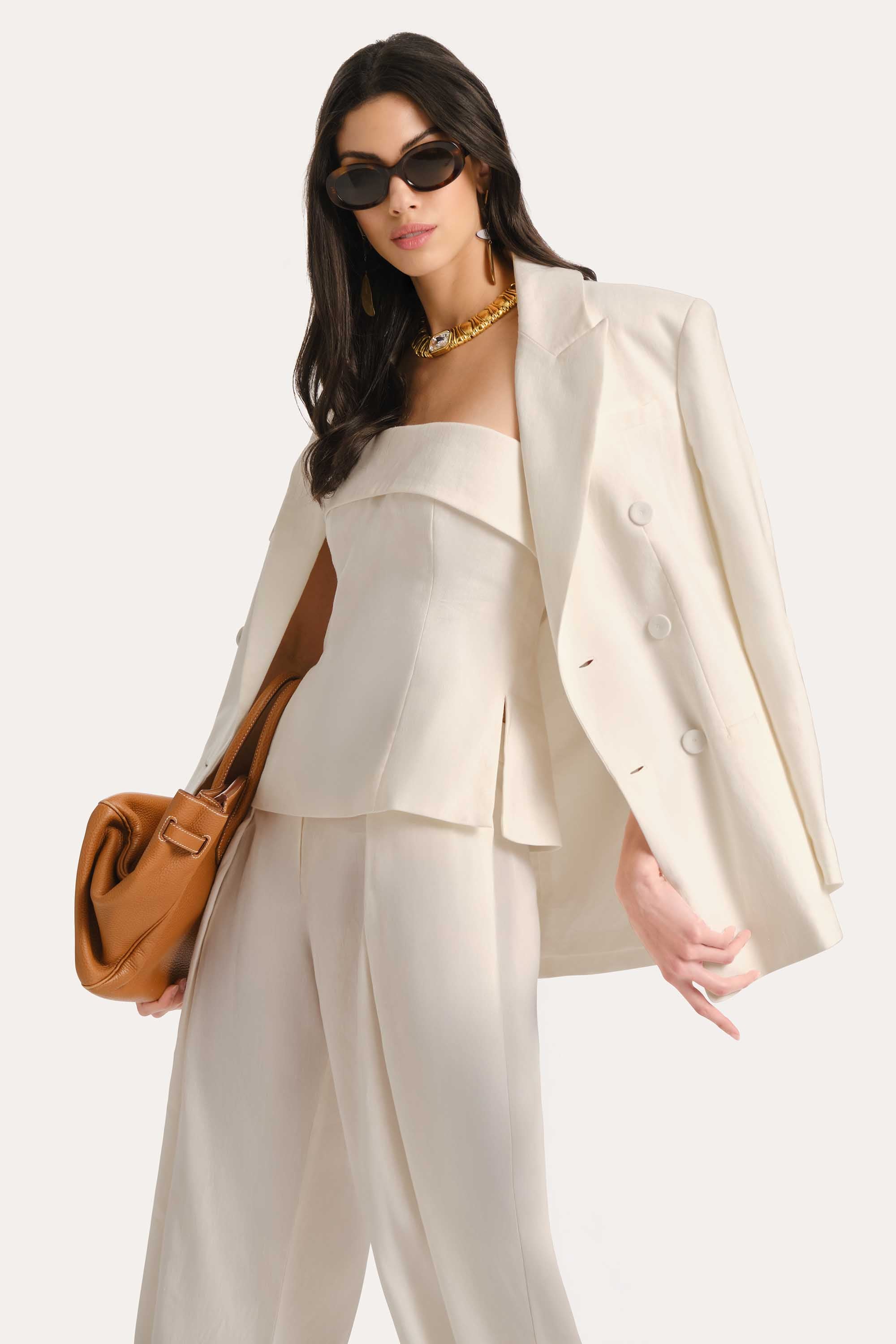 Linda Linen Foldover Top | Elie Tahari FRESH PEARL