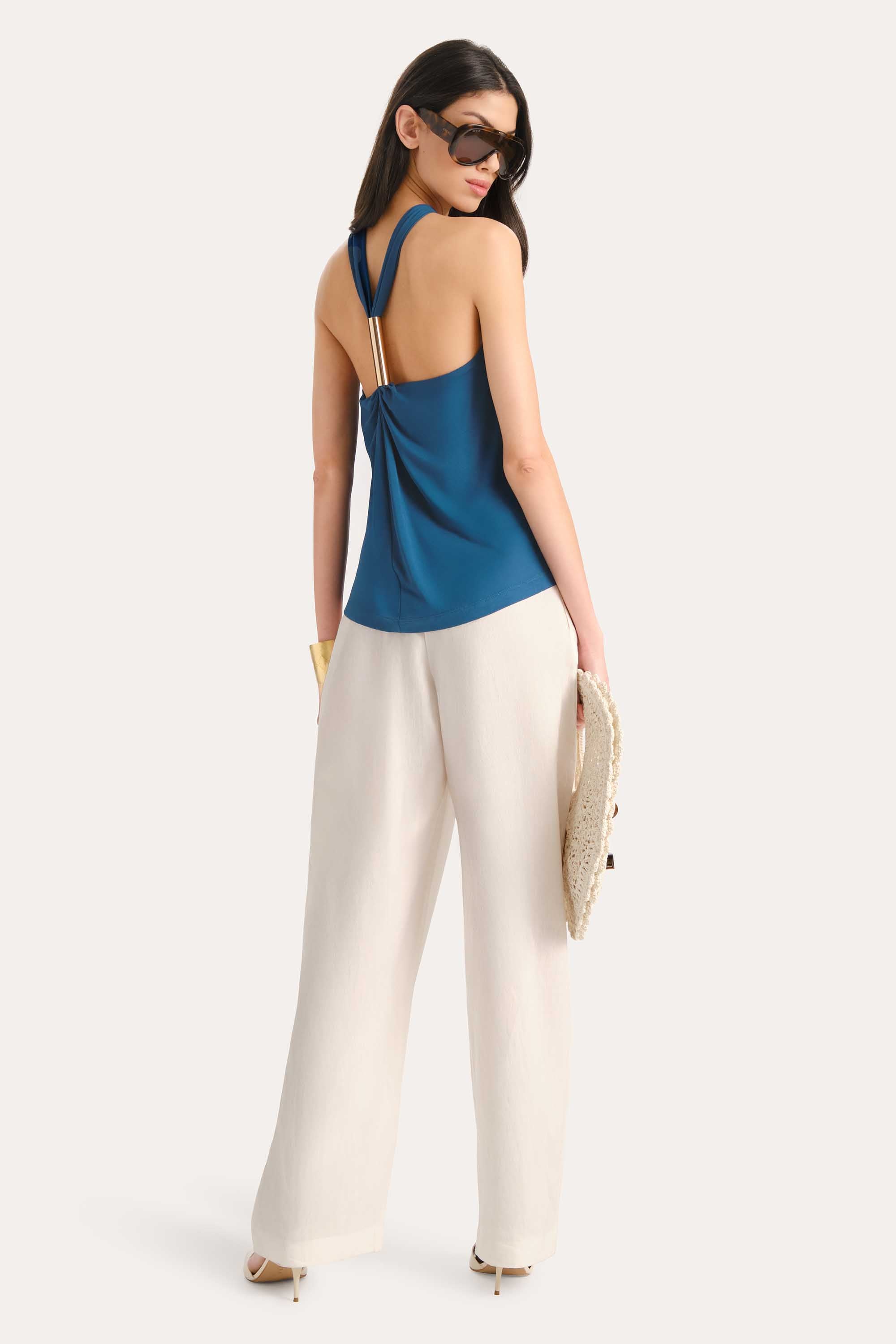 Lila Halterneck Top | Elie Tahari TEAL ECLIPSE