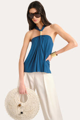 Lila Halterneck Top | Elie Tahari TEAL ECLIPSE