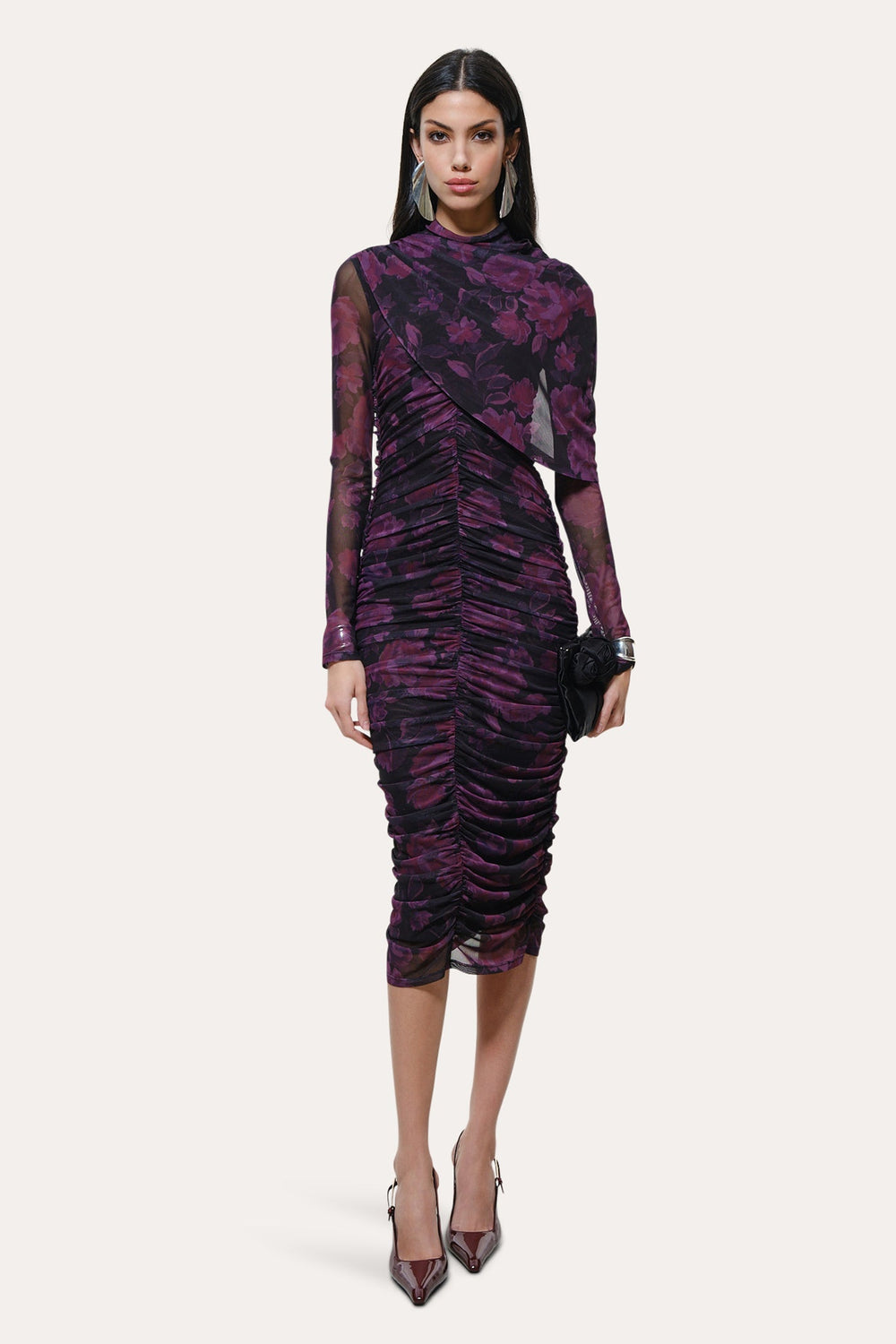 Georgia Ruched Mesh Dress | Elie Tahari WILD ROSE
