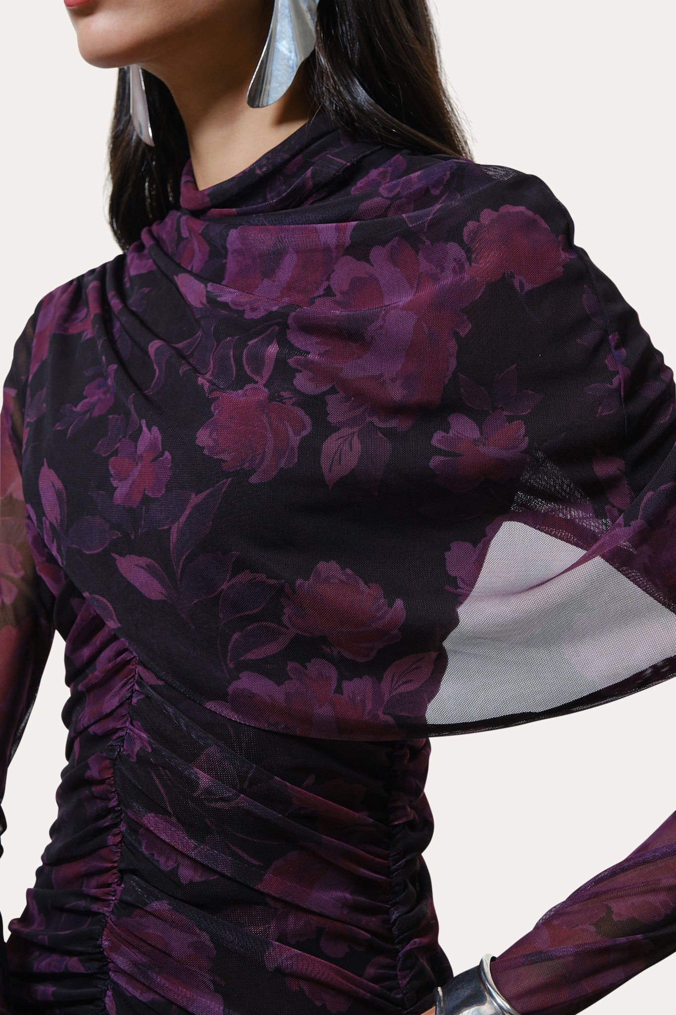 Georgia Ruched Mesh Dress | Elie Tahari WILD ROSE