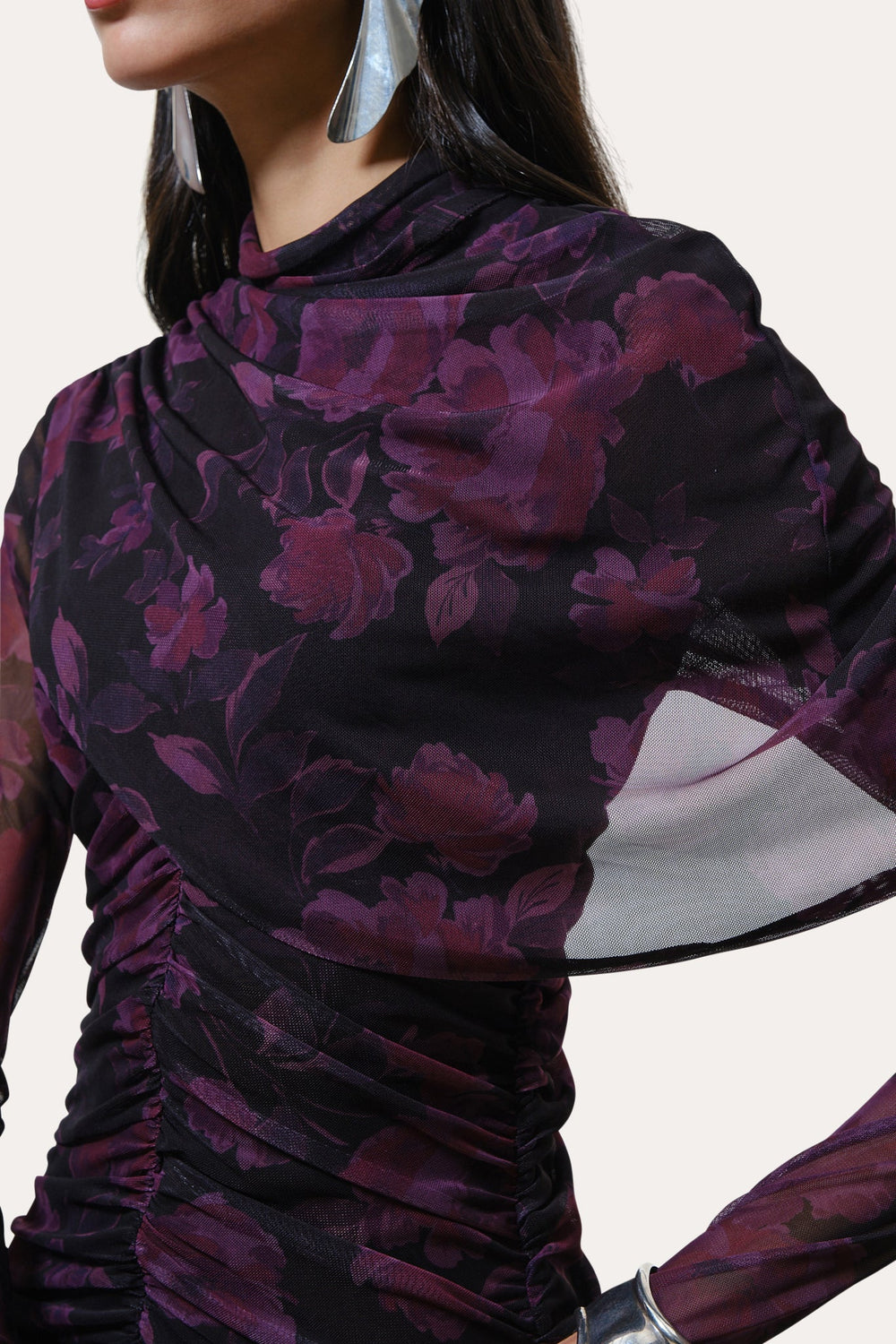 Georgia Ruched Mesh Dress | Elie Tahari WILD ROSE