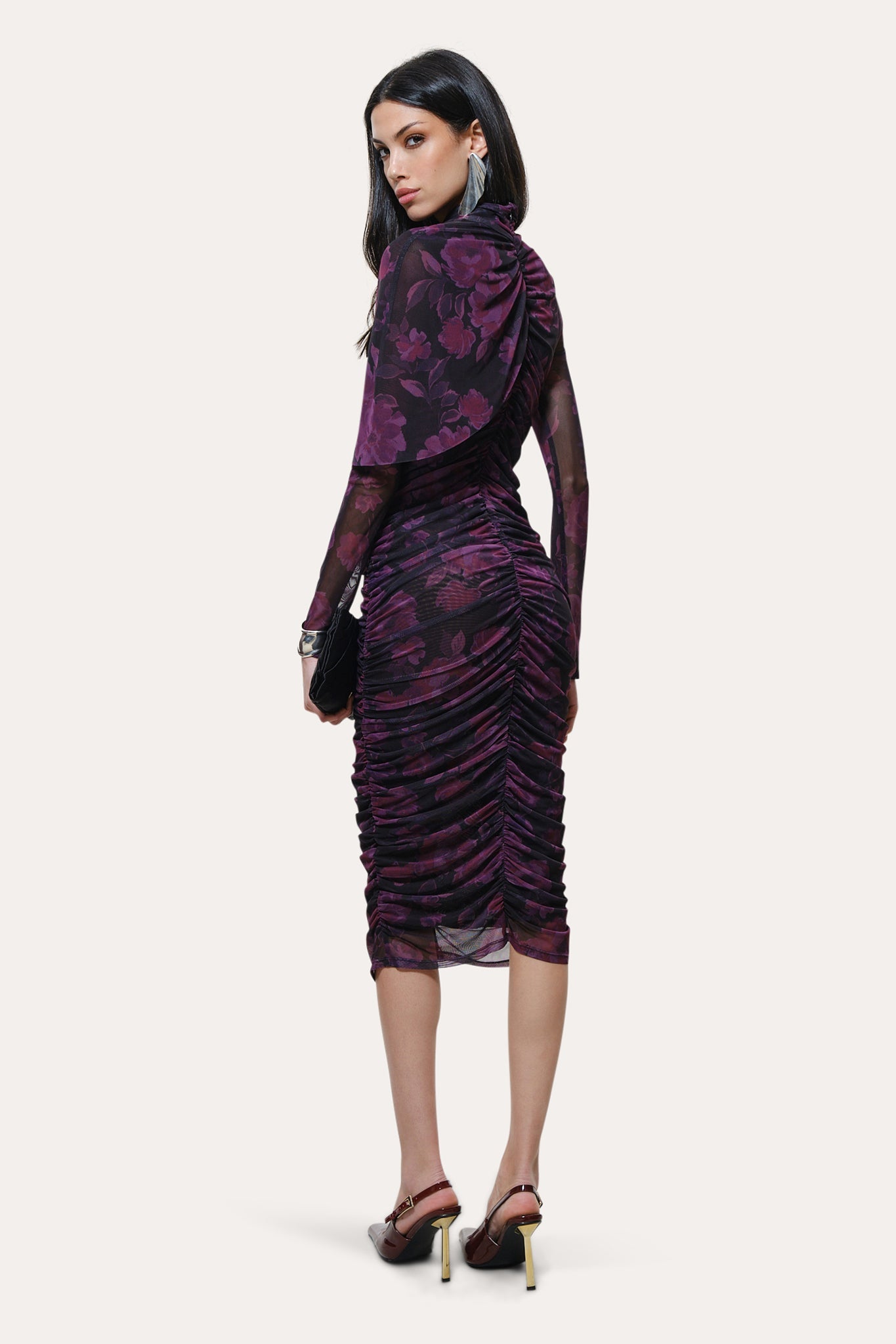 Georgia Ruched Mesh Dress | Elie Tahari WILD ROSE