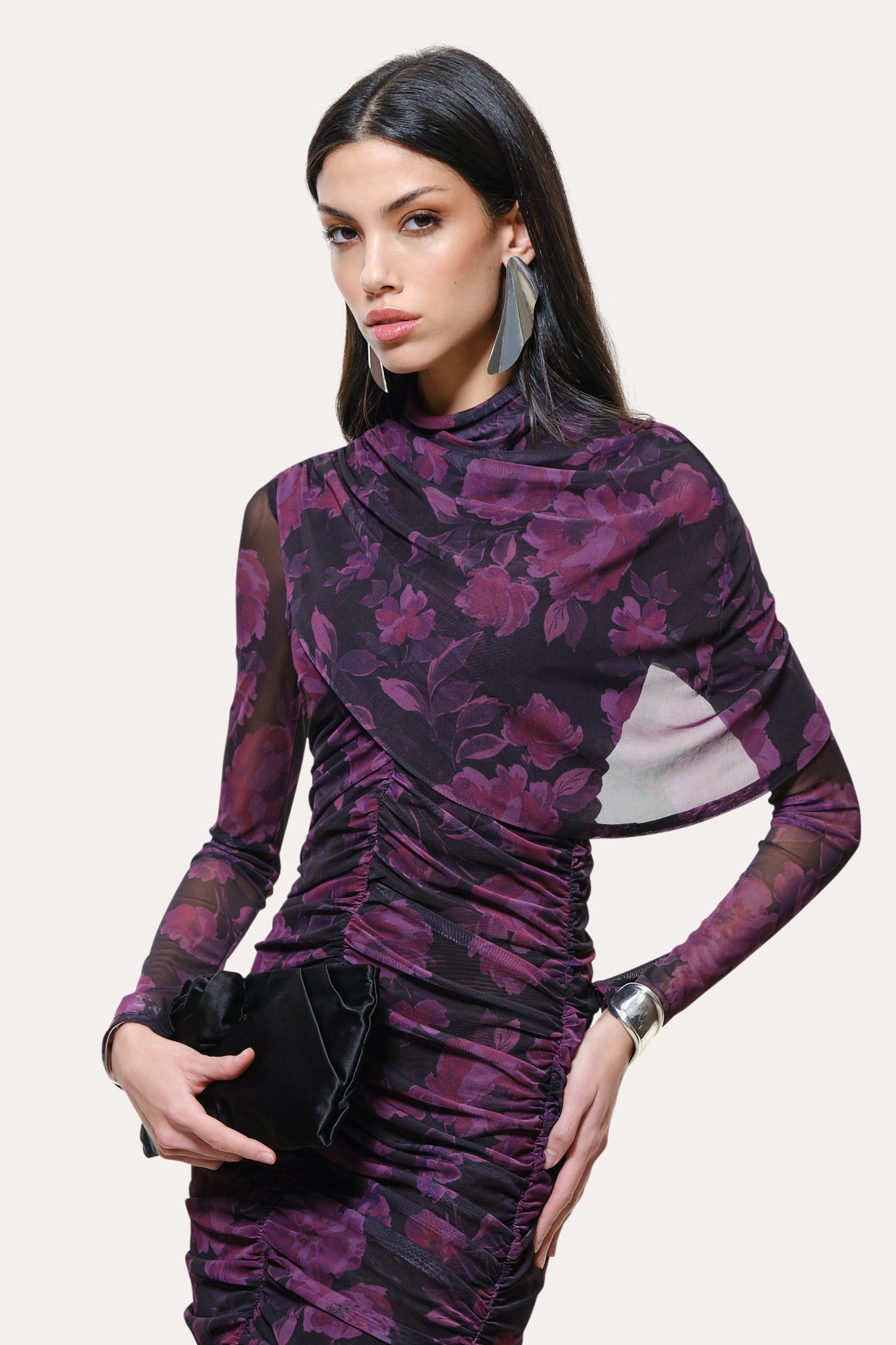 Georgia Ruched Mesh Dress | Elie Tahari WILD ROSE