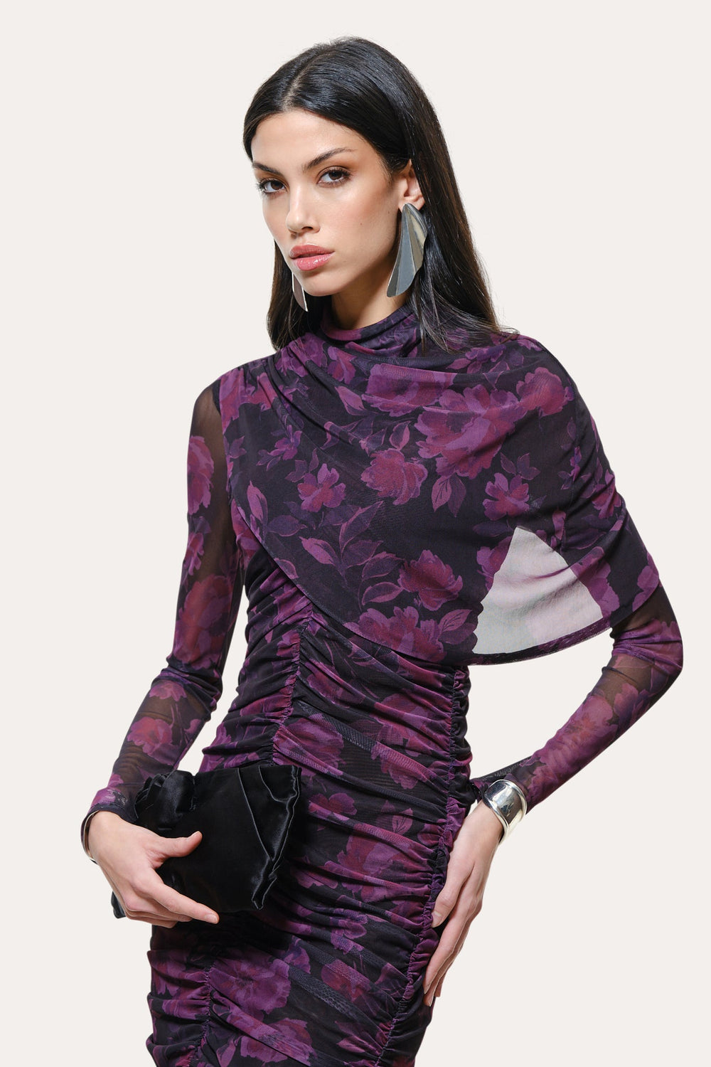 Georgia Ruched Mesh Dress | Elie Tahari WILD ROSE