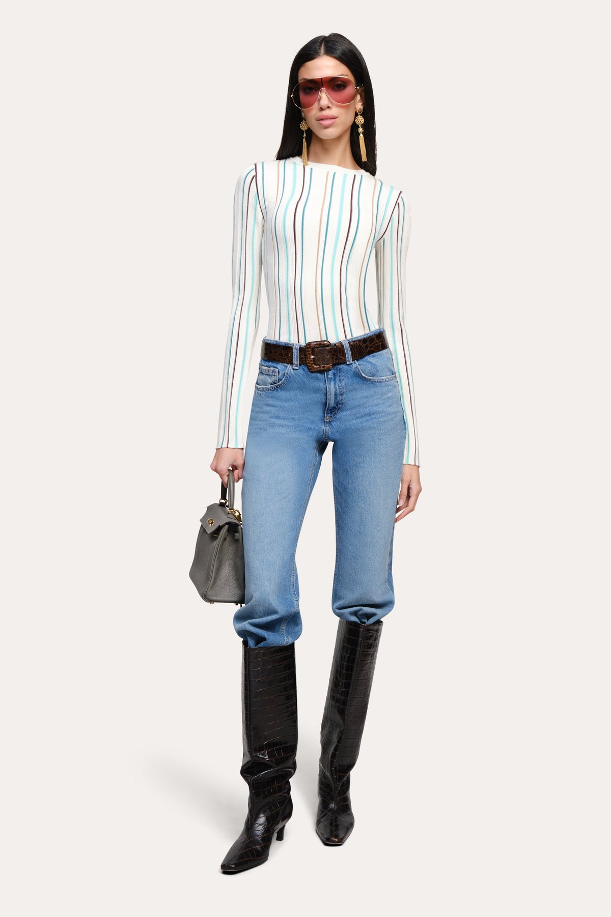 Lucia Silk Wool Top | Elie Tahari AQUA STRIPE