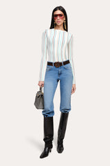 Lucia Silk Wool Top | Elie Tahari AQUA STRIPE