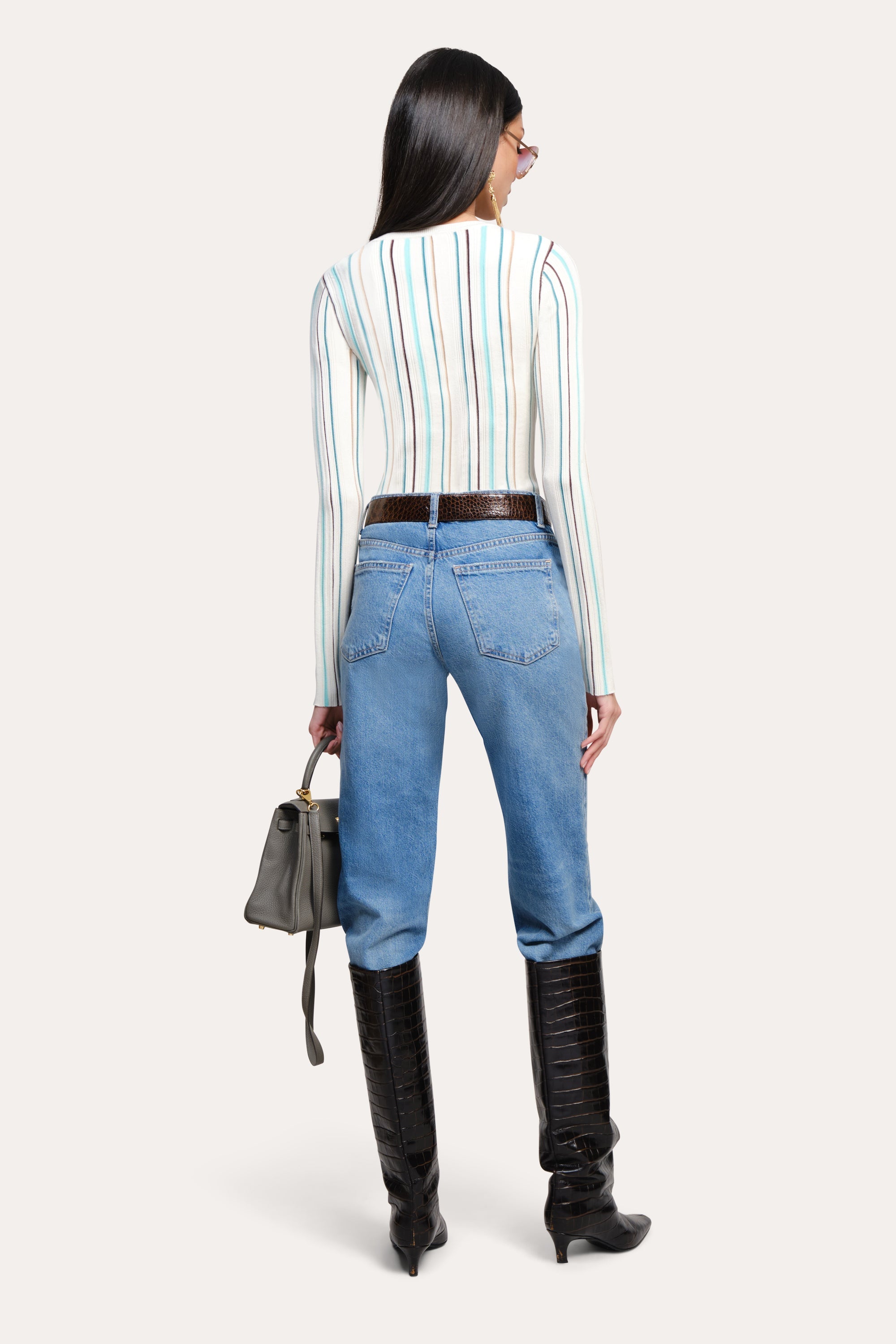 Lucia Silk Wool Top | Elie Tahari AQUA STRIPE