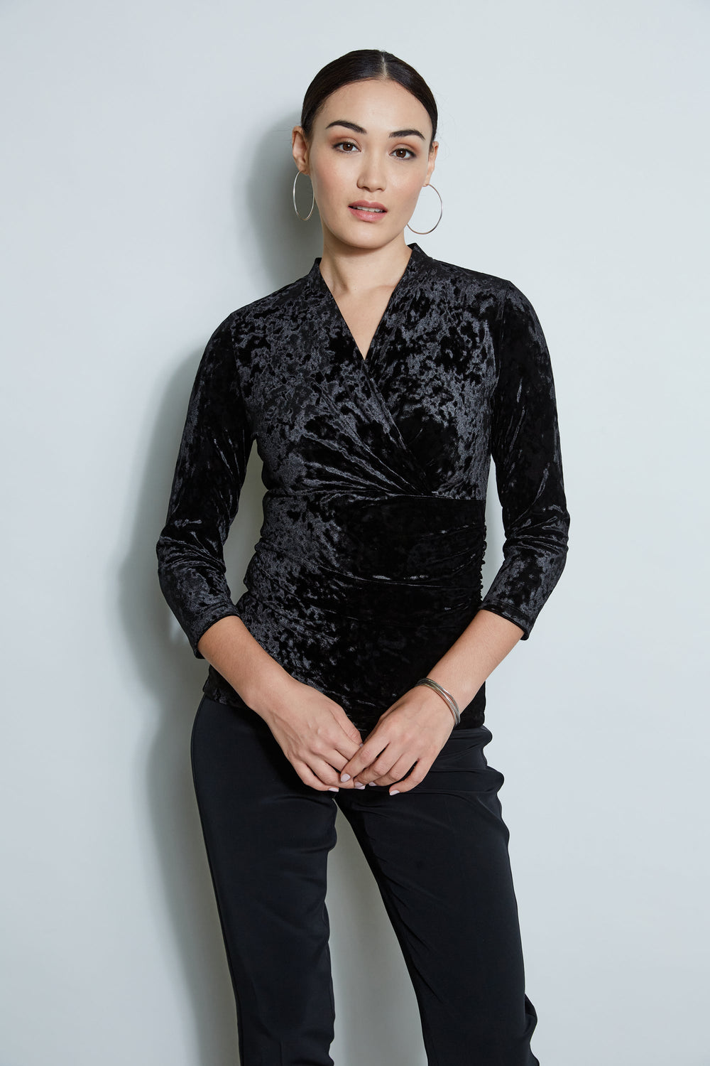 Crushed Velvet Ruched Knit | Elie Tahari BLACK