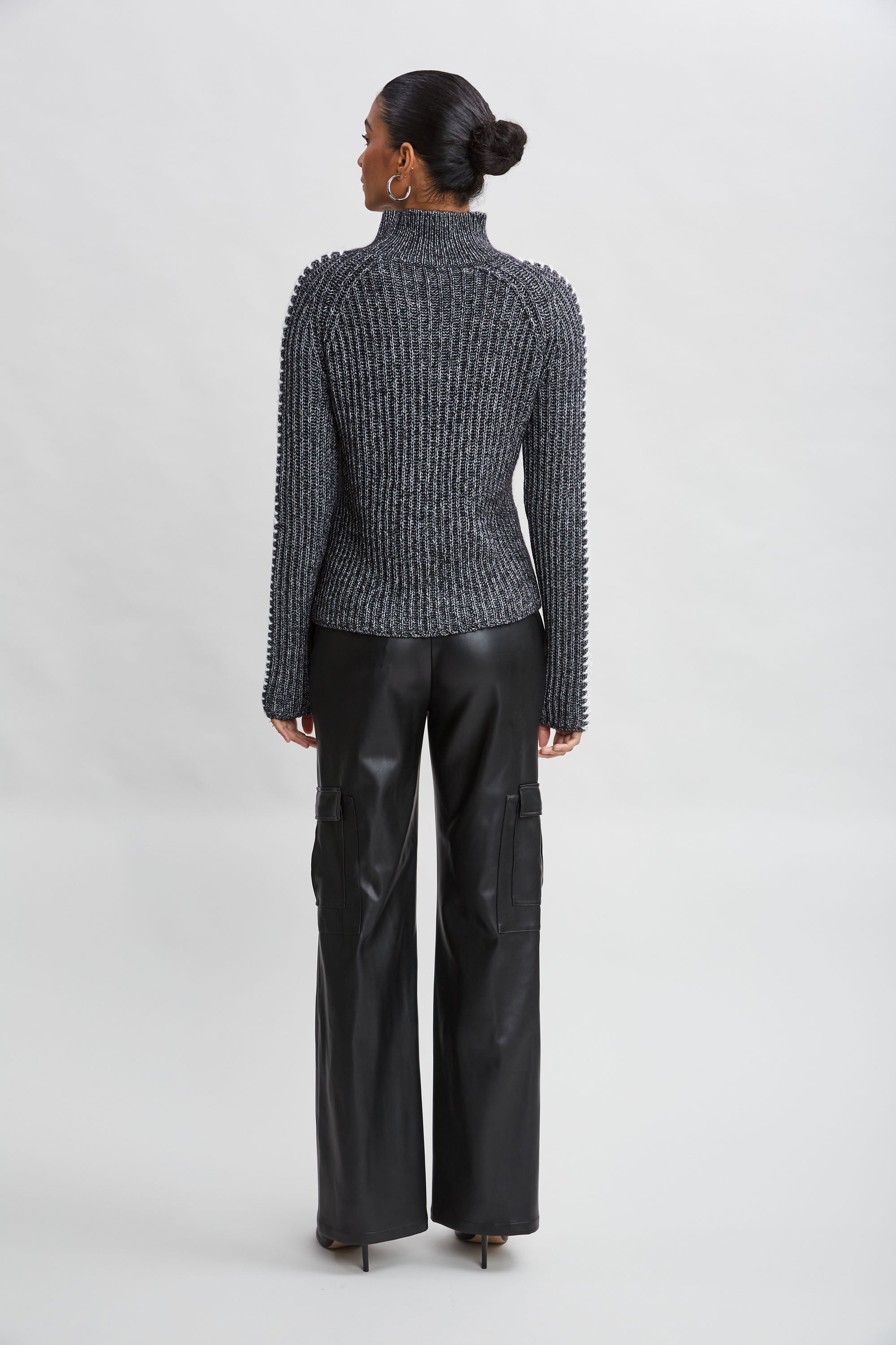 Whipstitch Cotton Wool Sweater | Elie Tahari BLACK MELANGE