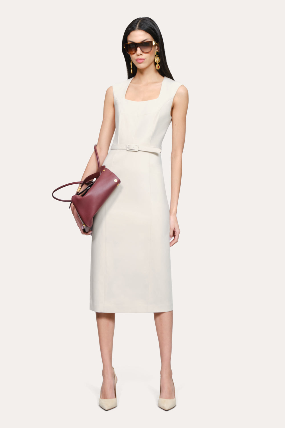 Margaret Belted Midi Dress | Elie Tahari CAMELLIA VEIL