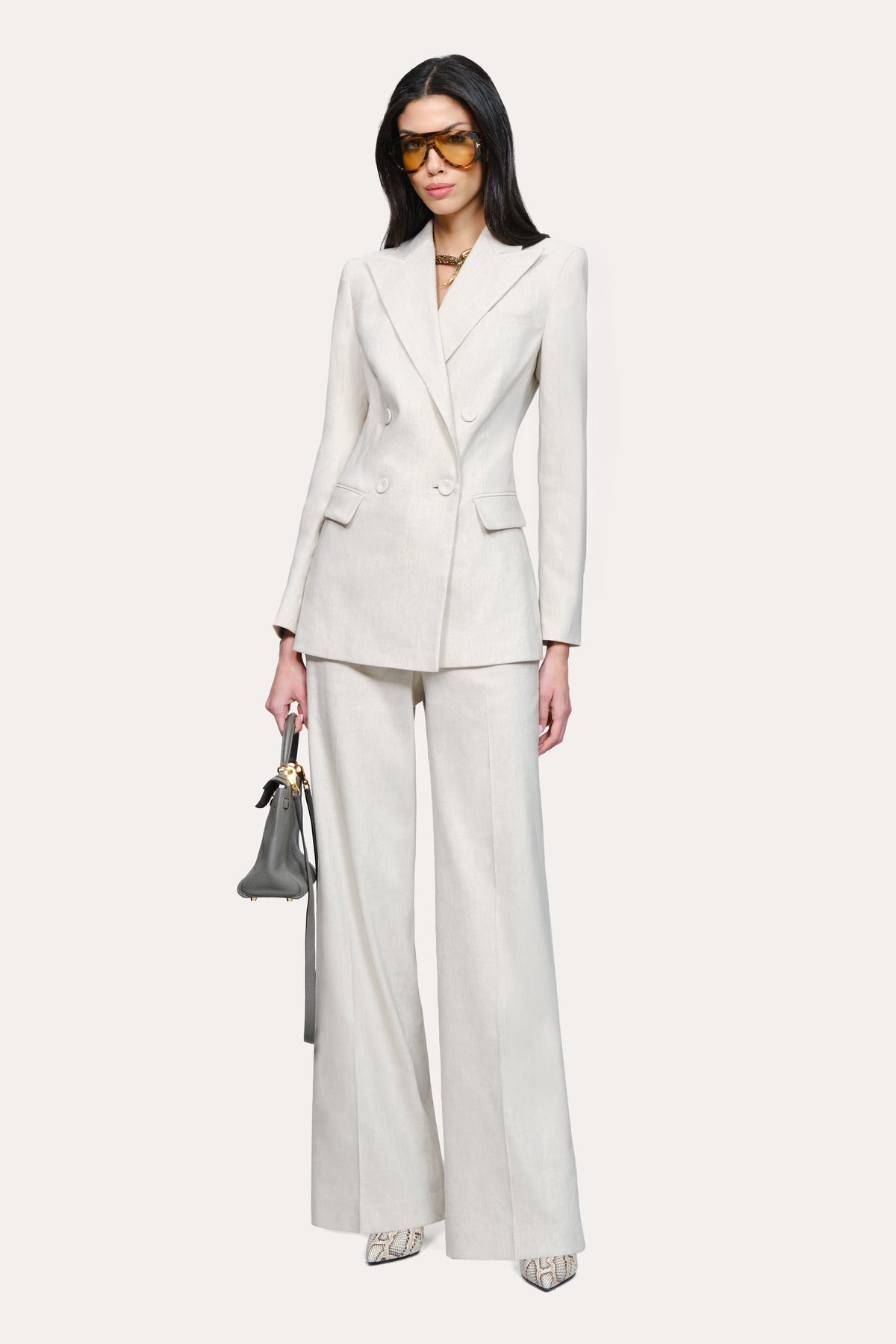 Solenne Double Breasted Linen Blazer | Elie Tahari PUTTY MELANGE