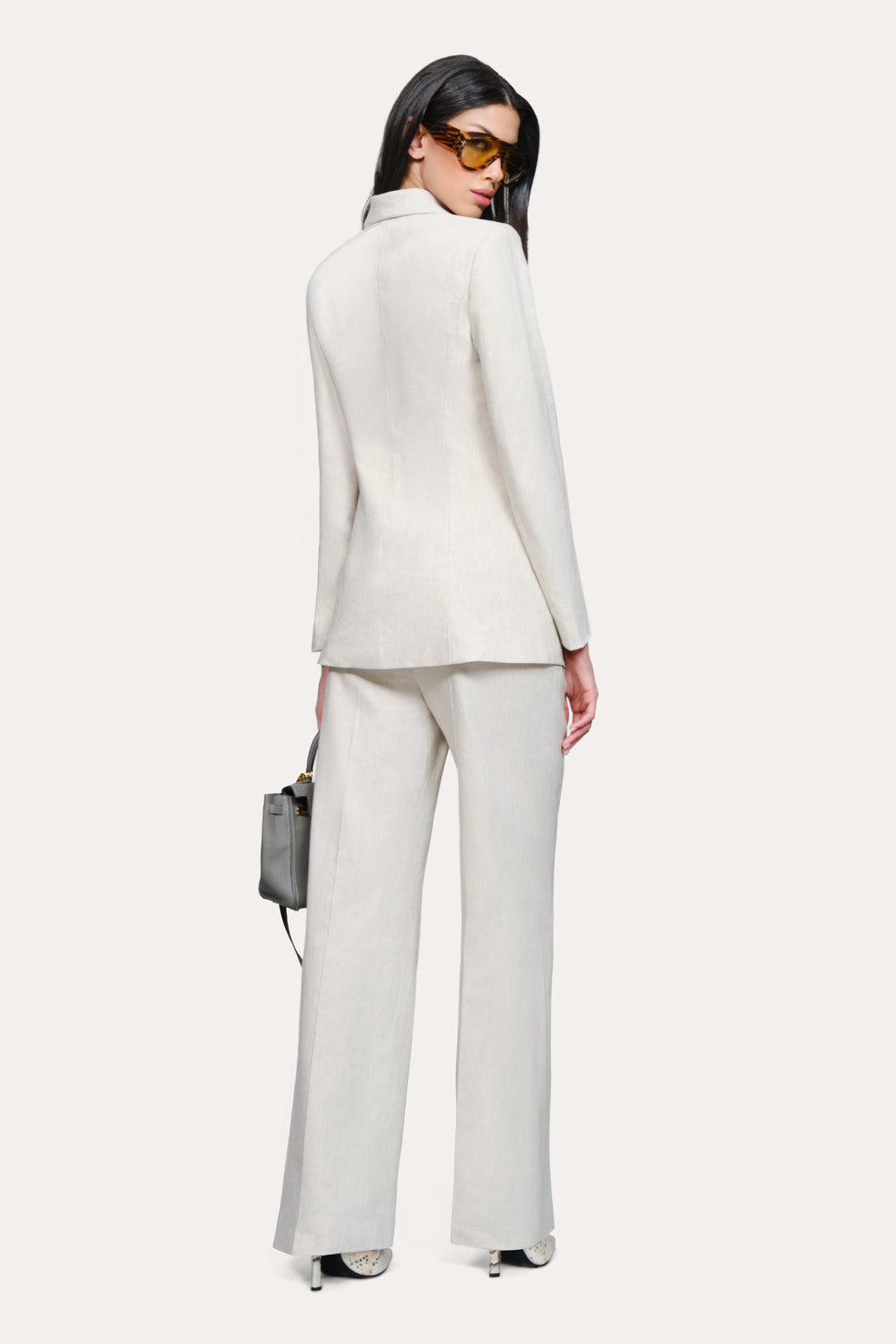 Solenne Double Breasted Linen Blazer | Elie Tahari PUTTY MELANGE