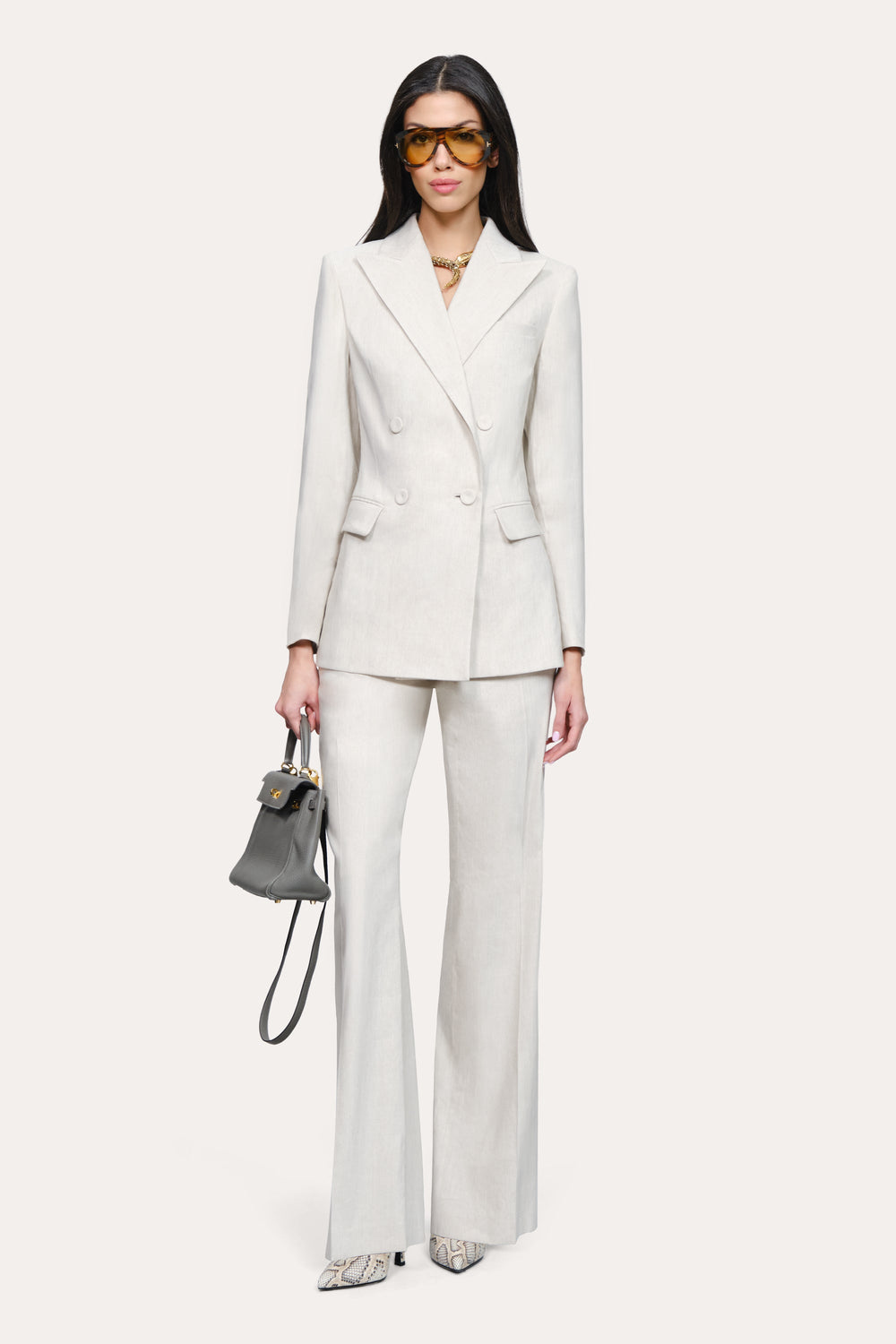 Solenne Double Breasted Linen Blazer | Elie Tahari PUTTY MELANGE