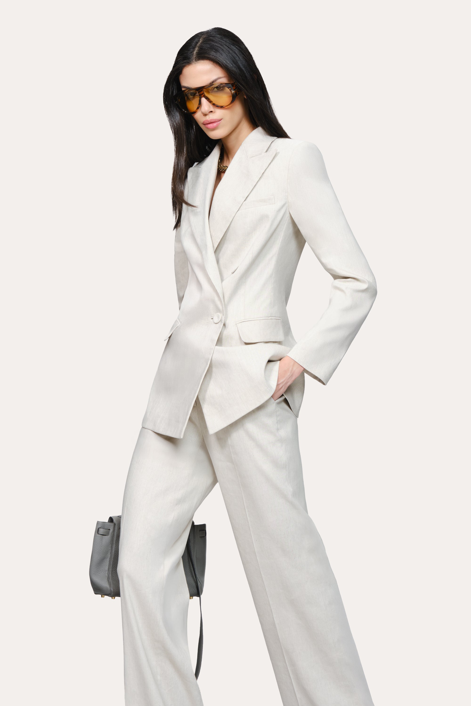 Solenne Linen Pant | Elie Tahari PUTTY MELANGE