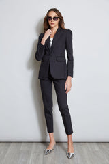 Pleat Shoulder Cotton Blazer | Elie Tahari BLACK