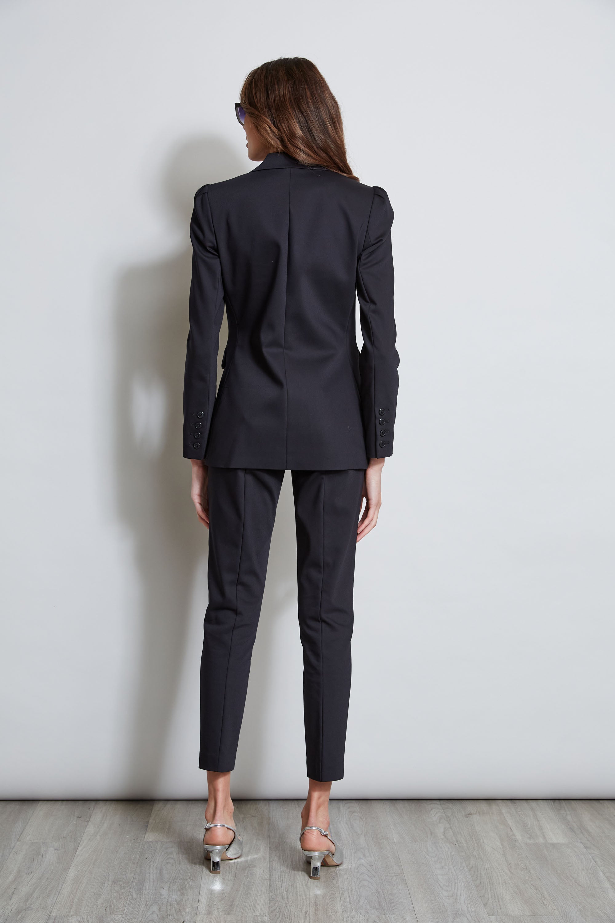 Pleat Shoulder Cotton Blazer | Elie Tahari BLACK
