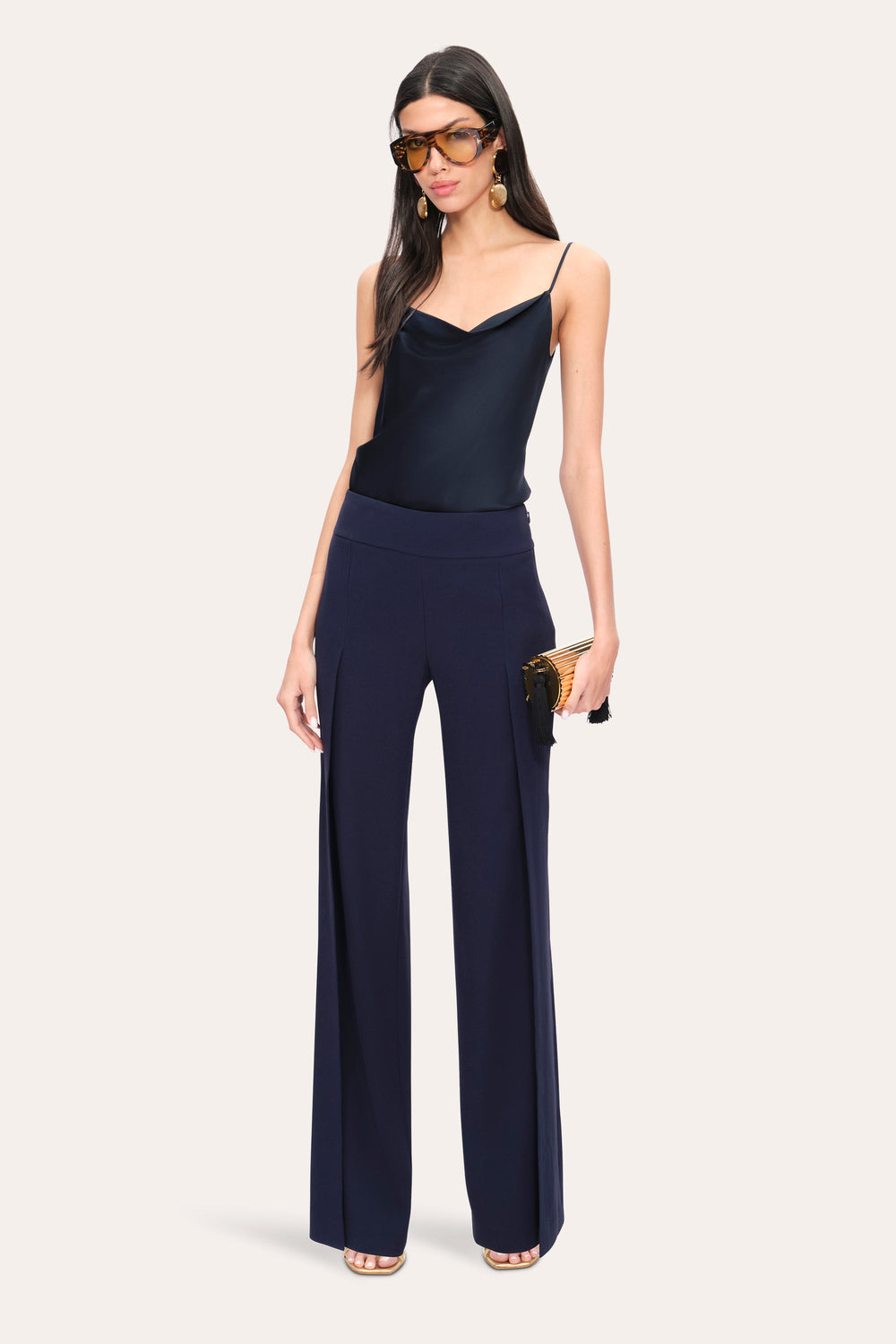 Crepe Overlay Slit Pant | Elie Tahari GALAXY NAVY