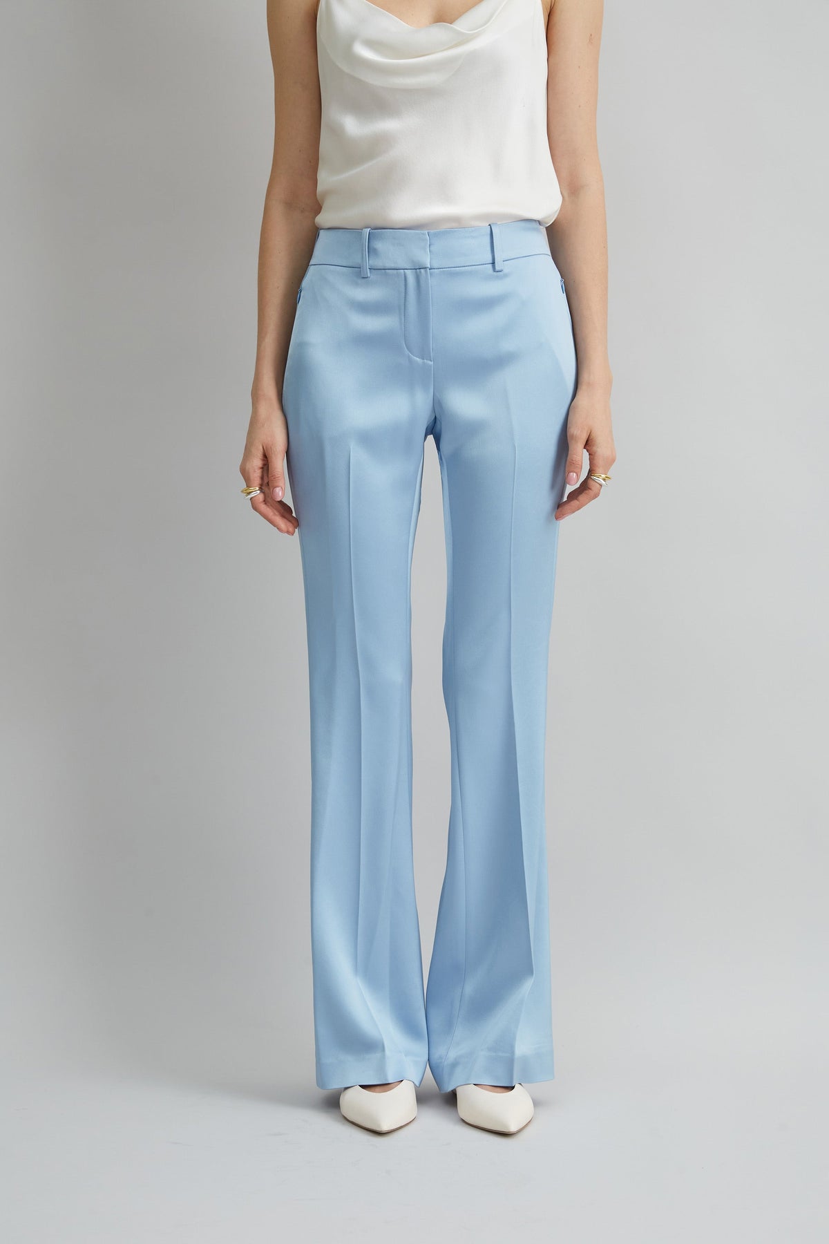 Satin Fit & Flare Pant | Elie Tahari MARBLE BLUE
