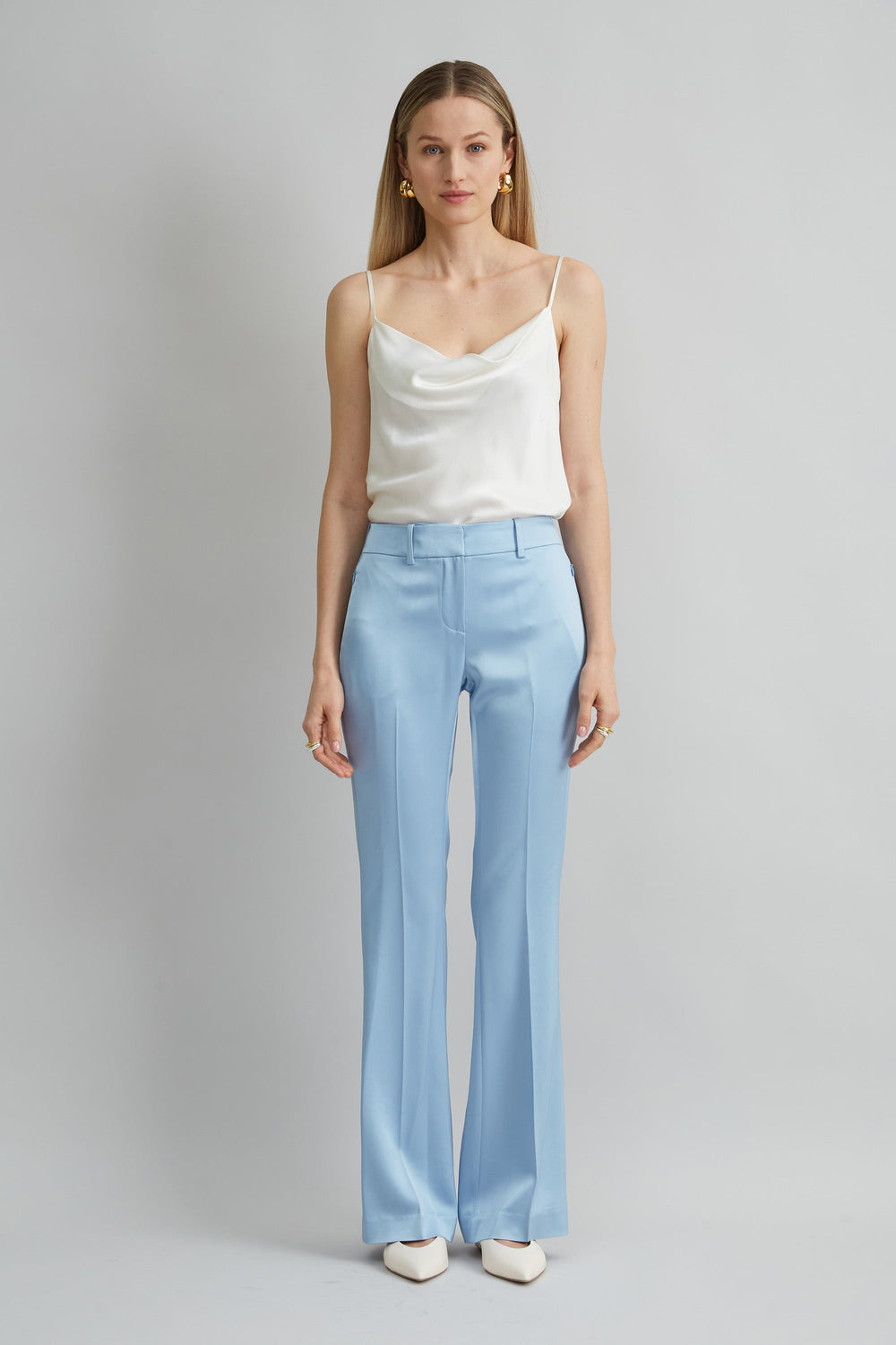 Satin Fit & Flare Pant | Elie Tahari MARBLE BLUE