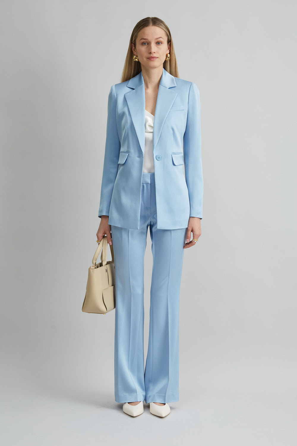 Satin Fit & Flare Pant | Elie Tahari MARBLE BLUE