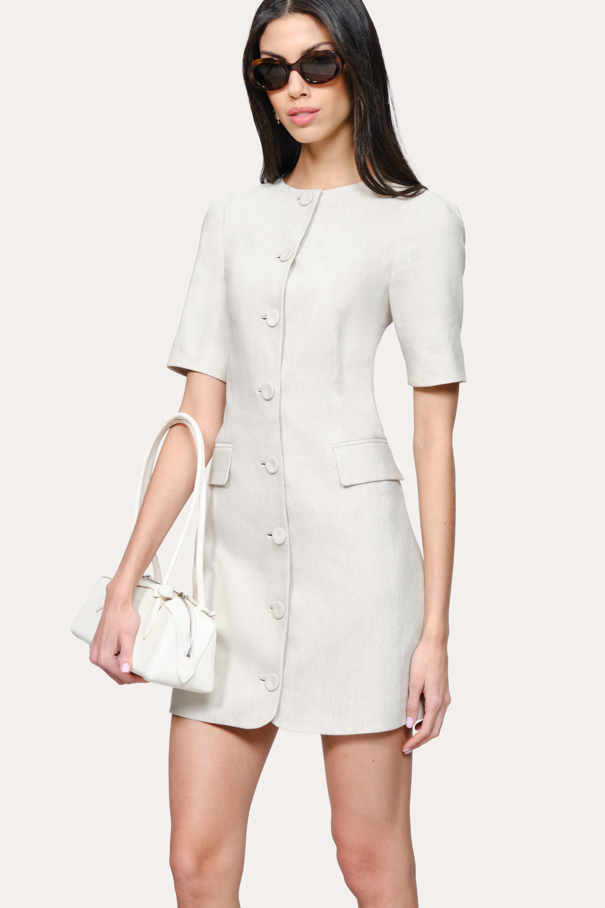 Kaia Linen Mini Dress | Elie Tahari PUTTY MELANGE