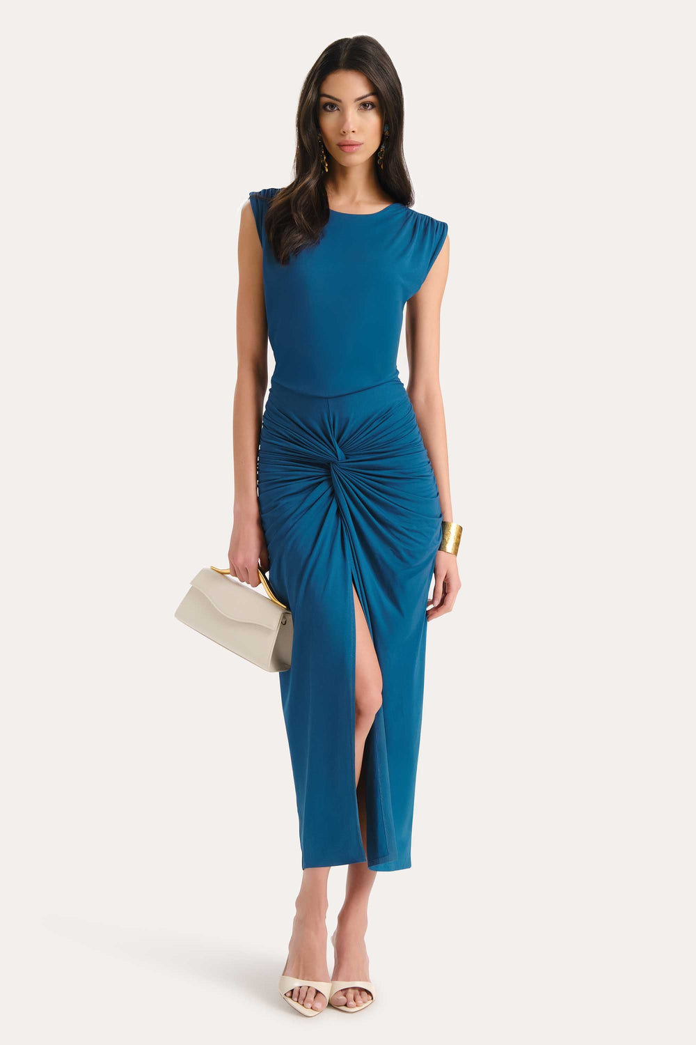 Gwen Ruched Midi Dress | Elie Tahari TEAL ECLIPSE