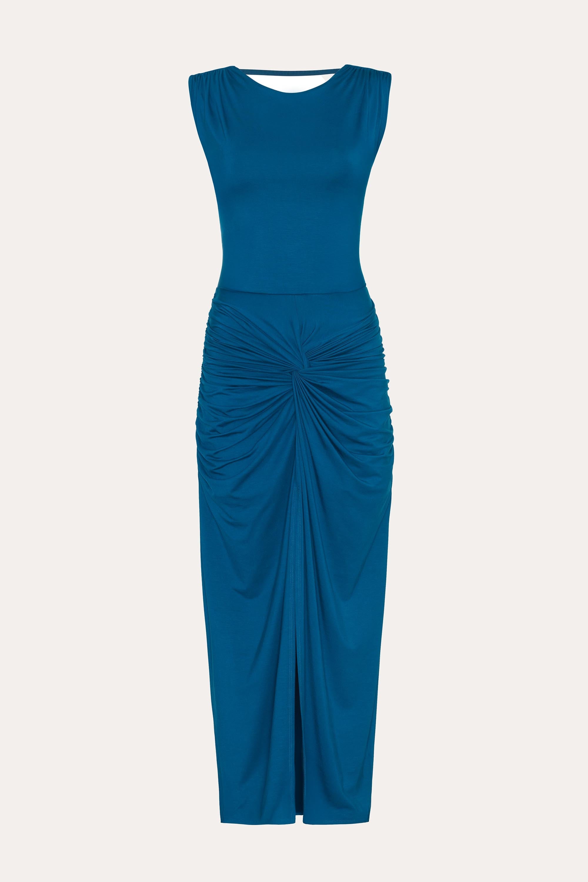 Gwen Ruched Midi Dress | Elie Tahari TEAL ECLIPSE