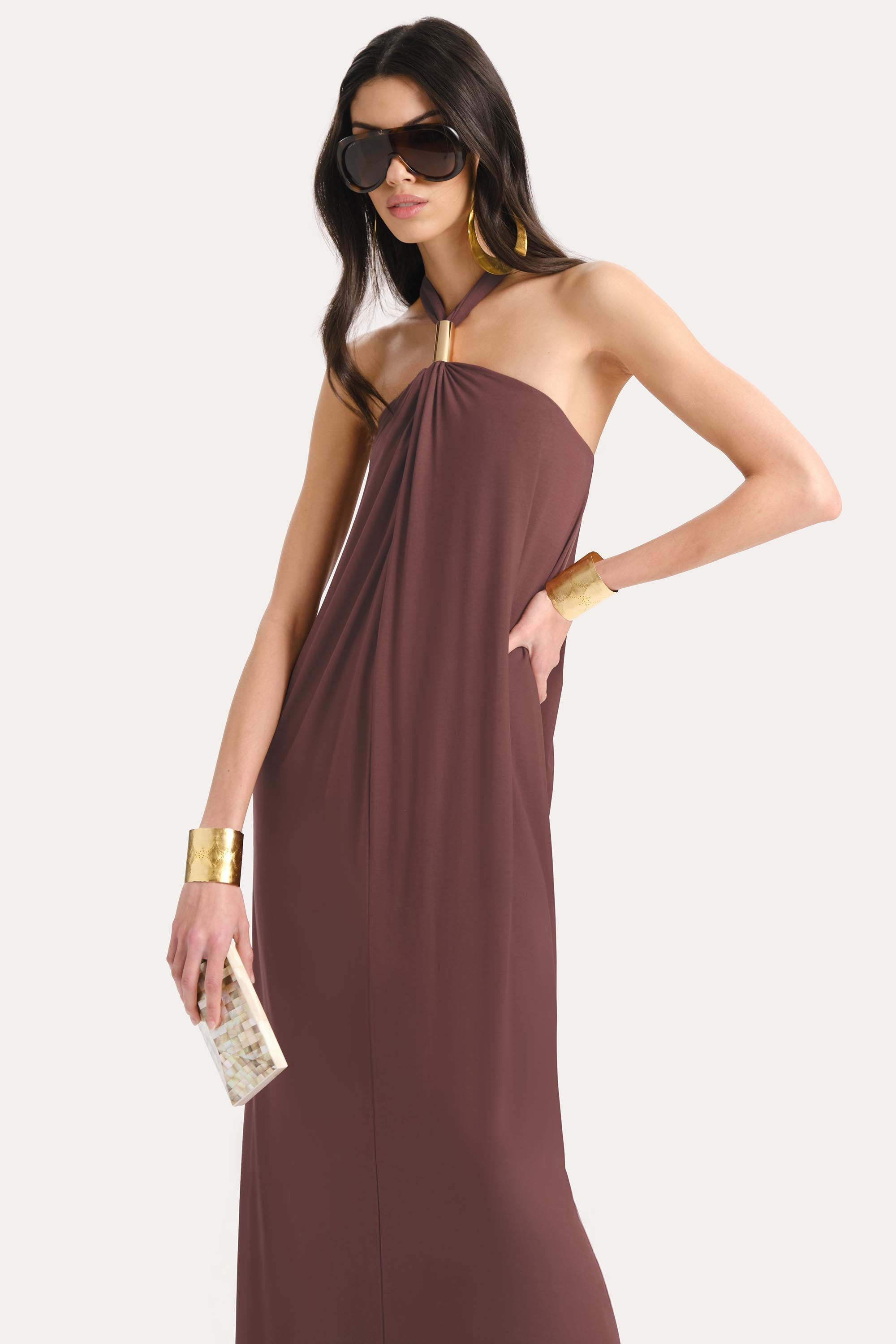 Aurora Halterneck Maxi Dress | Elie Tahari VINTAGE ROUGE