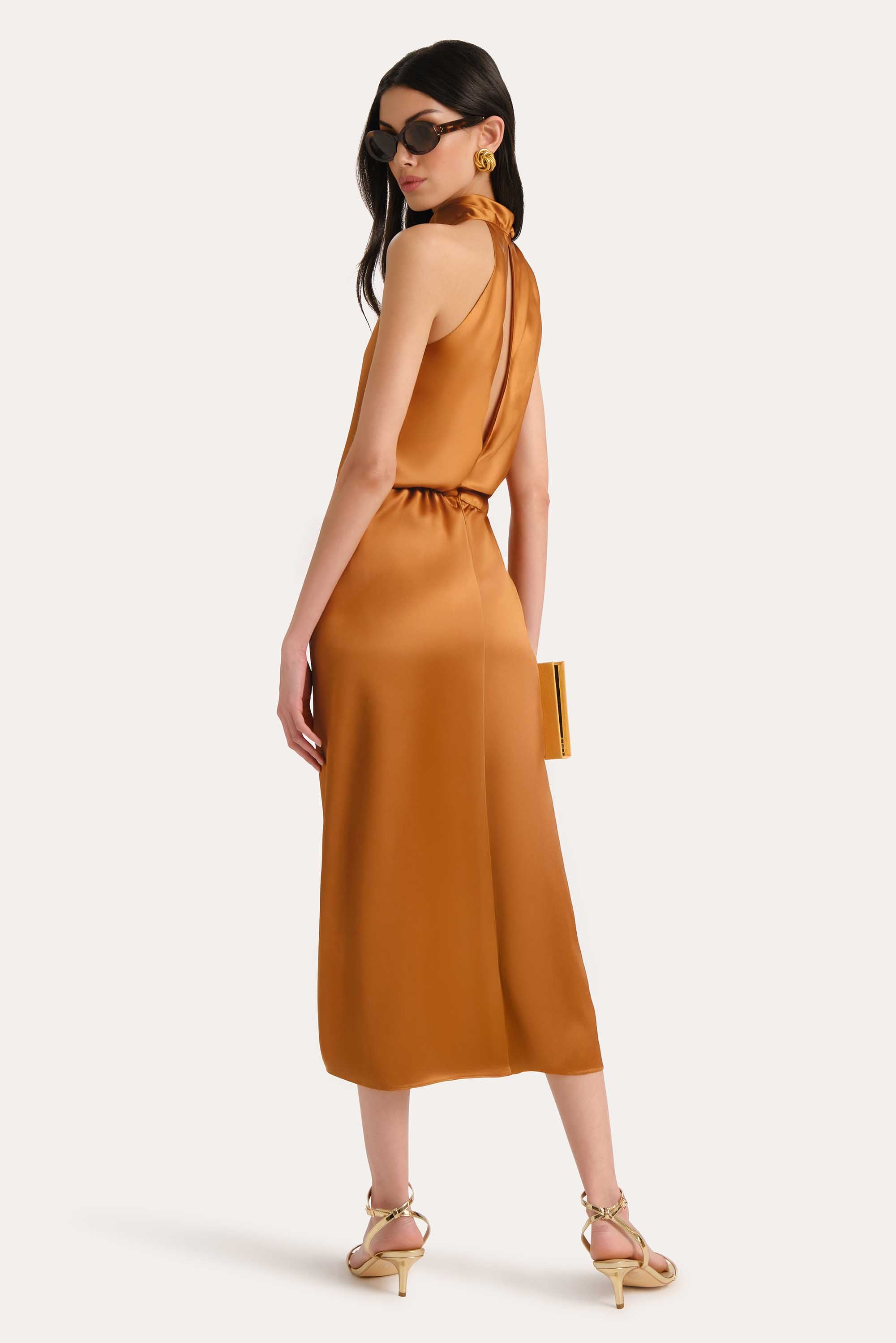 Josephine Draped Halter Dress | Elie Tahari LATTE BRONZE