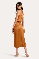 Josephine Draped Halter Dress | Elie Tahari LATTE BRONZE