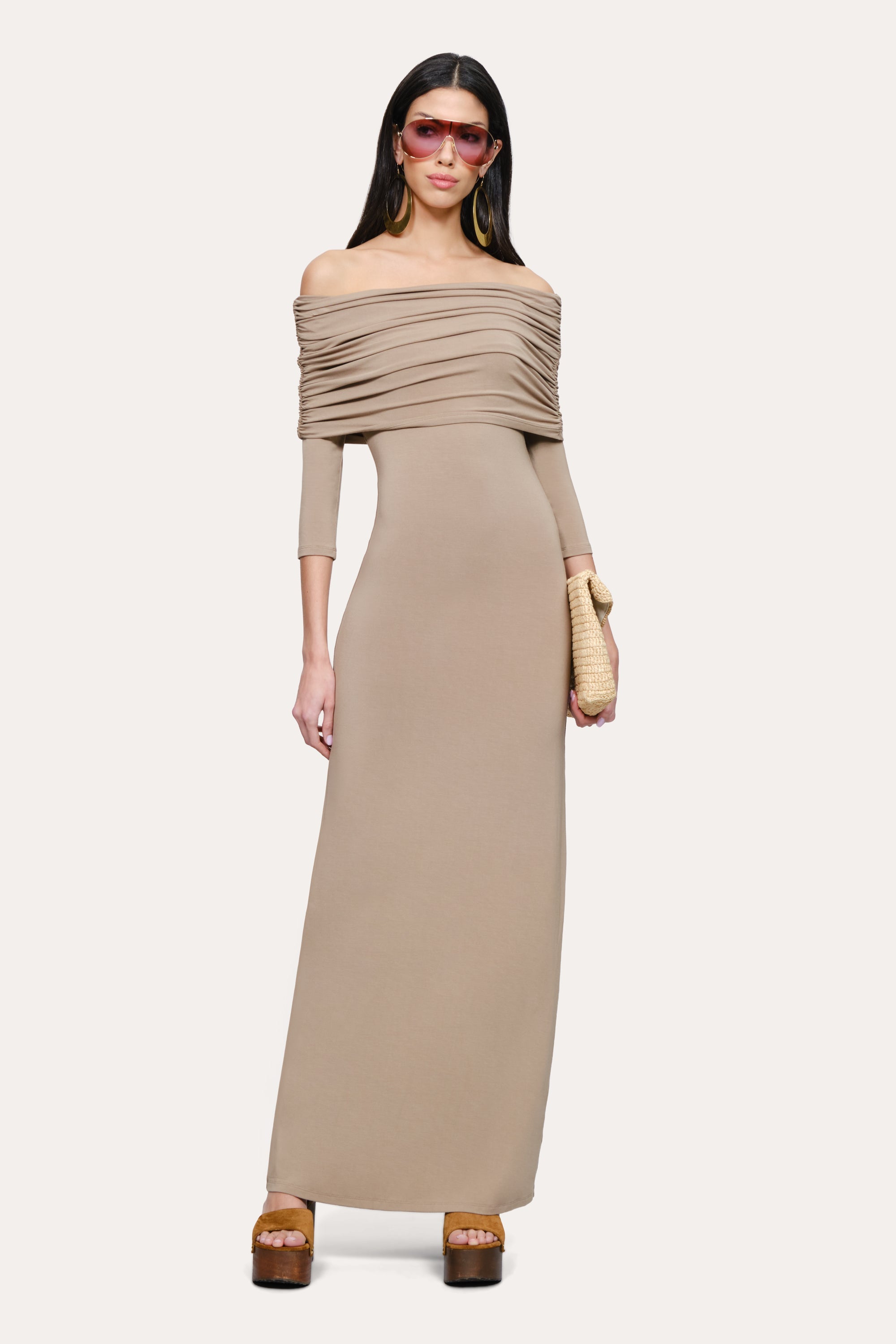 Serena Off-Shoulder Dress | Elie Tahari DRIFTWOOD